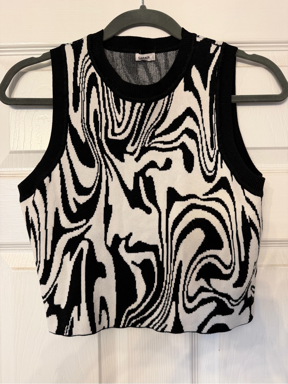 Garage Black & White Abstract Knit Crop Tank
